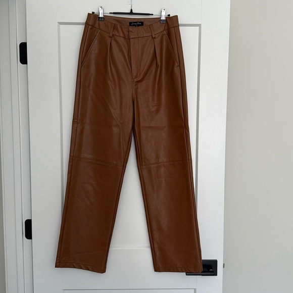 emory park Pants - Faux leather brown trouser pants​​